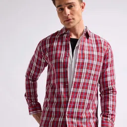 MISCHIEF MONKEY Men Classic Tailored Fit Spread Collar Tartan Checked Cotton Casual Shirt-image-19