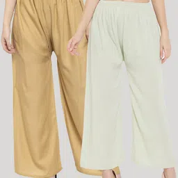 Clora Creation Women Pack Of 2 Tan & Green Knitted Palazzos-picture-36