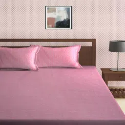 Pink Stripes 300 TC Cotton Blend Double King Sized Bedsheet With 2 Pillow Covers-image-44