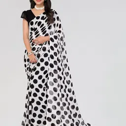 Moda Rapido Polka Dots Printed Saree With Unstiched Blouse Piece-picture-26
