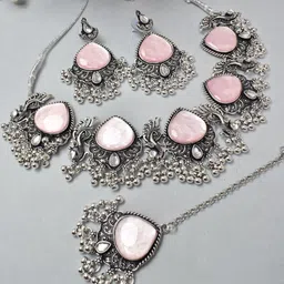 MEIRA JEWELLERY Silver-Plated Stones Studded & Ghungroo Beaded Oxidised Jewellery Set-picture-11