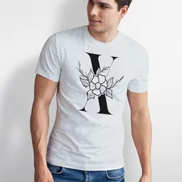 Seekbuylove Men Floral Initial X Printed Bio Finish T-shirt image 3