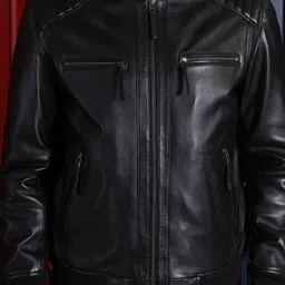 COOL EQUAL Men Leather Water Resistant e-Dry Technology Bomber Jacket image 2