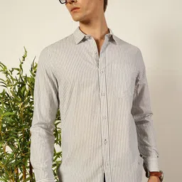 Thomas Scott Men Smart Spread Collar Vertical Striped Cotton Slim Fit Casual Shirt-picture-41