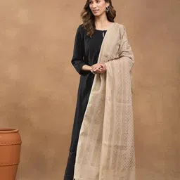 Fabindia Geometric Block Printed Tasselled Border Dupatta-image-94