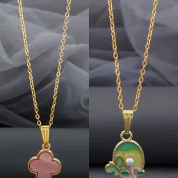Birado Jewellery Set Of 2 Stainless Steel Gold-Plated Minimal Necklace With Chain-image-79