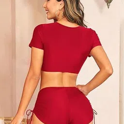 Women Fuzzy V-Neck High-Waist Swim Bikini Set image 3