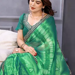 HERE&NOW Tie and Dye Embroidered Pure Georgette Saree image 4