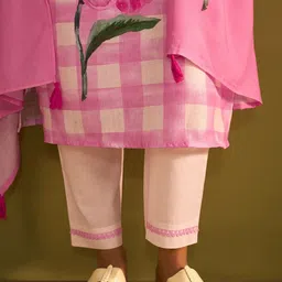 Indo Era Women Floral Printed Regular Thread Work Linen Kurta with Trousers & With Dupatta image 3