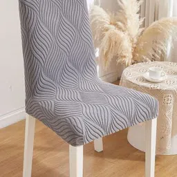 HomeCloud Unisex Set Of 8 Grey Leaf Textured Wrinkle Resistant Chair Covers-picture-10