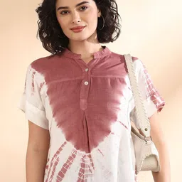 Chandbaali Women Tie and Dye Mandarin Collar Top image 4
