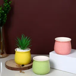 TAYHAA Yellow & Pink 3 Pieces Vibrant Textured Ceramic Planters-picture-32