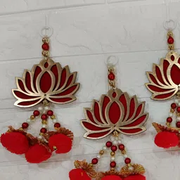 Nutts 5-Pcs Red & Yellow Wooden Lotus Hanging FestiveDecor-picture-20