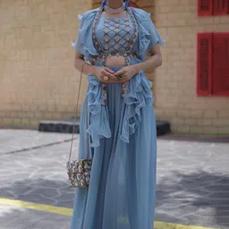 GloballyRonakRBafna Embroidered Square Neck Top & Ruffled Jacket With Palazzos Co-Ords-image-42