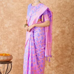 Desi Fusion Ethnic Motifs Woven Design Zari Saree image 4