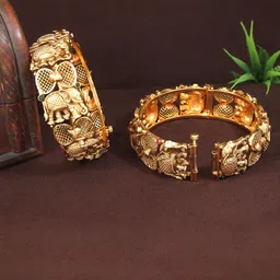 SGA FASHION Set Of 2 Gold-Plated AD Studded Bangles image 1