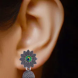 Sangria Set Of 6 Silver Plated Oxidized Jhumka Earrings image 2