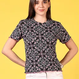 V-Mart Women Floral Printed Round Neck Cotton T-shirt-image-42