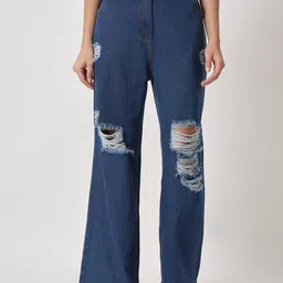 Orchid Blues Women Flared High-Rise Highly Distressed Jeans-image-8