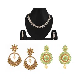 Women Click Set Of 3 Stone-Studded & Beaded Jewellery Set-image-5