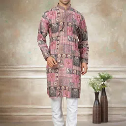 House of Pataudi Ethnic Motifs Printed Pure Silk Straight Kurta & Pyjama-picture-12