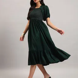 Krunal Raiyani Puff Sleeve Crepe Fit & Flare Midi Dress-picture-15
