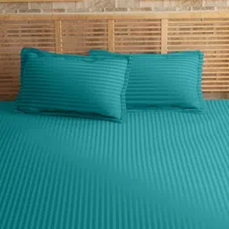 Sleeping Owls Fluorescent Green Striped 210 TC King Bedsheet with 2 Pillow Covers-picture-12