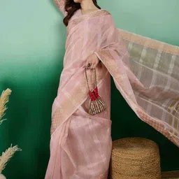 all about you Woven Design Zari Organza Handloom Kanjeevaram Saree image 3