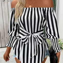 StyleCast Striped Off-Shoulder Bardot Top-picture-30