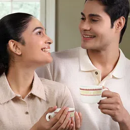 Larah by BOROSIL White & Green 6 Pieces Printed Opalware Glossy Cups And Mugs 90ML image 5