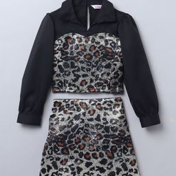 taffykids Girls Animal Printed Shirt Collar Top With Skirt-picture-6
