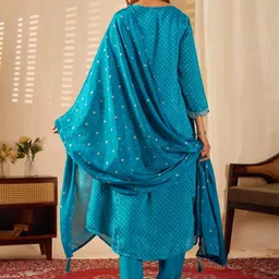 KALINI Women Printed Panelled Mirror Work Kurta with Trousers & With Dupatta image 4