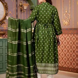 BAESD Girls Floral Printed Mandarin Collar A-Line Kurta With Trousers And Dupatta image 5