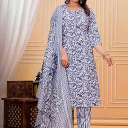 Happy vastra Women Floral Printed Regular Pure Cotton Kurta with Trousers & With Dupatta image 4