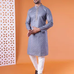 AURIK Men Textured Woven Design Kurta with Pyjamas image 2