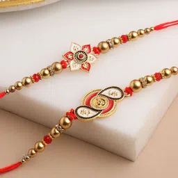 NVR Set of 2 Beaded Floral Thread Rakhis With Roli Chawal Chandan & Mishri-picture-51