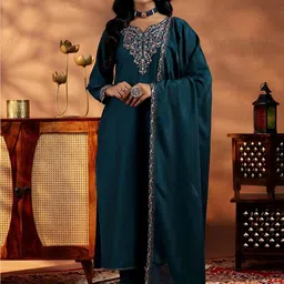 Lilots Women Ethnic Motifs Embroidered Kurta with Trousers & Dupatta-picture-32
