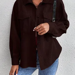 SZN Women Brown Vertical Stripes Tops-picture-21