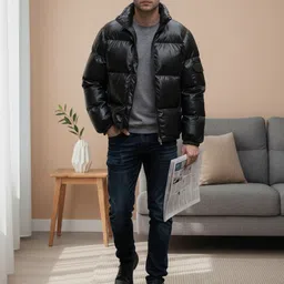 Mast & Harbour Men Mock Collar Solid Puffer Jacket-picture-24