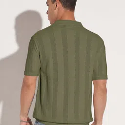 showoffff Men Solid Polo Neck Cotton Blend Green T-Shirt image 4