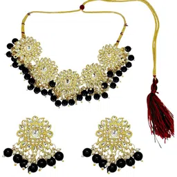 FEMMIBELLA Gold-Plated Kundan Stones Studded & Beaded Jewellery Set image 3