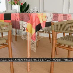 Aura Pink Geometric Printed Rectangular Shaped Waterproof 6-Seater Table Cover image 3