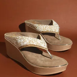 Koblerr Women Embellished Beaded Wedge Heels Sandals image 1