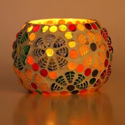 Somil Vibrant Multicolor Glass Candle Holder Add A Touch Of Magic To Diwali, Parties & Candlelight Dinners, Size-8.5 X 8.5 X 9 Cm , 8.5 X 8.5 X 7 Cm , 8.5 X 8.5 X 7 Cm Pack OF 3 image 5