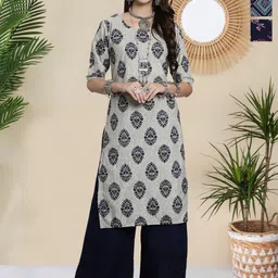 HERE&NOW Selection Of 3 Floral Printed Round Neck Straight Kurtas-picture-32