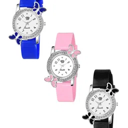 SWADESI STUFF Women Pack Of 3 Dial & Straps Analogue Watch 2 BF BLACK PINK BLUE 9-picture-39