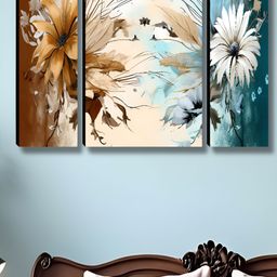 Aura Brown & Blue 3 Pieces Wood Floral and Botanical Wall Art-picture-45