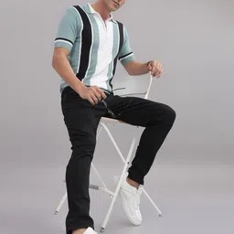 OUTLAWS Colourblocked Printed Self Design Polo Collar Pure Cotton Regular Fit T-shirt image 3