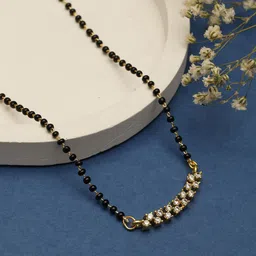 VIVAZS 18KT Gold-Plated American Diamond With Cubic Zirconia Studded & Beaded Mangalsutra-picture-17