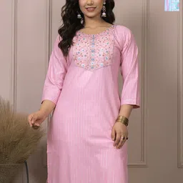 AUZAAI COLLECTION Selection Of 2 Yoke Design Thread Work Pure Cotton Straight Kurtas-image-37